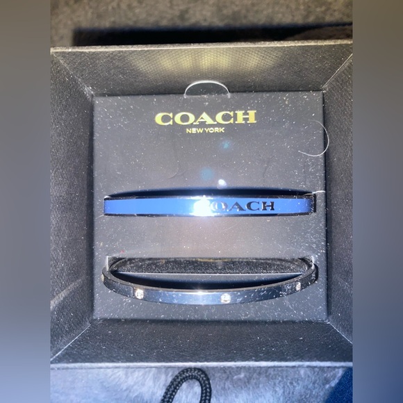 BNIB COACH Navy & Rhodium Plated Duo Bangle Bracelet Set - Picture 1 of 5